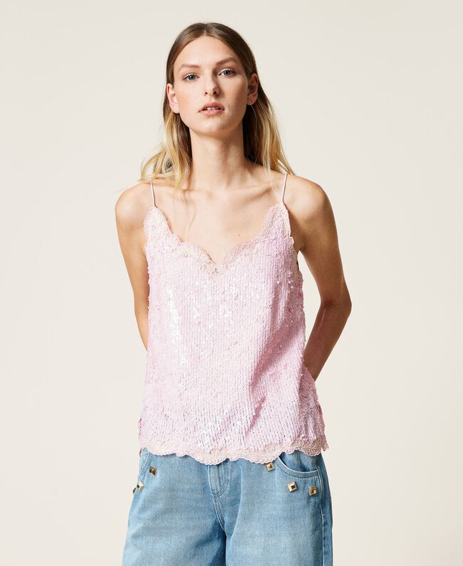Pink full sequin top with embroidery