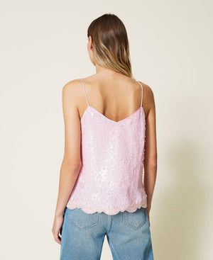 Pink full sequin top with embroidery