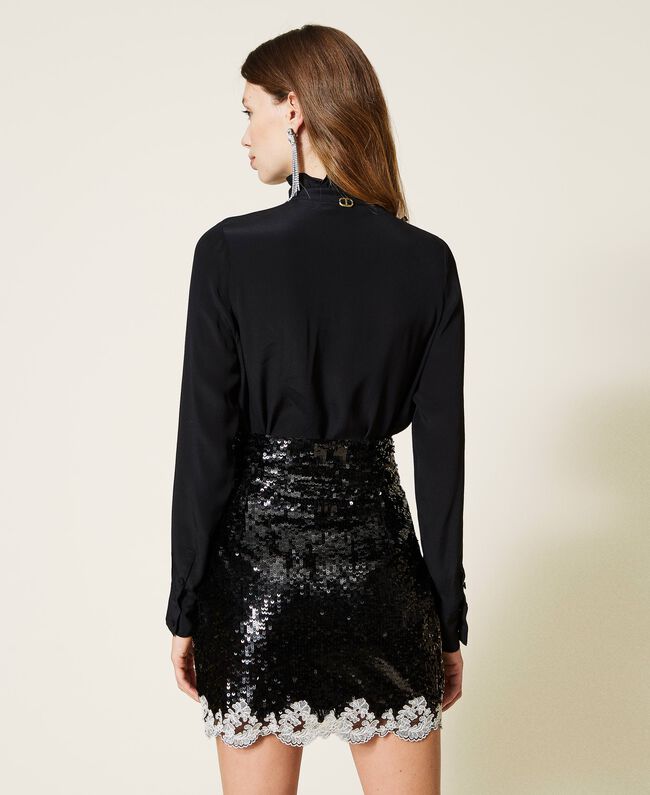 Black full sequin short skirt with embroidery