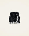 Black full sequin short skirt with embroidery