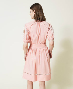 Coral cotton embroidered dress
