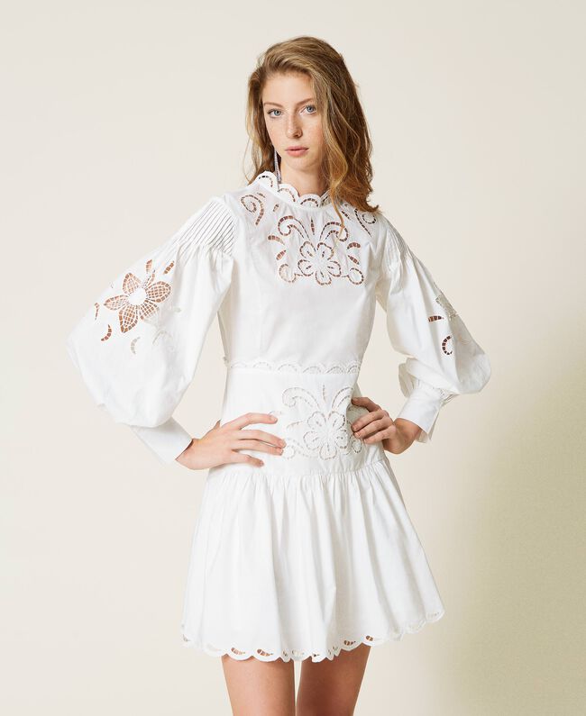 White muslin dress with hemstitch embroidery