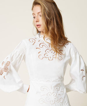 White muslin dress with hemstitch embroidery