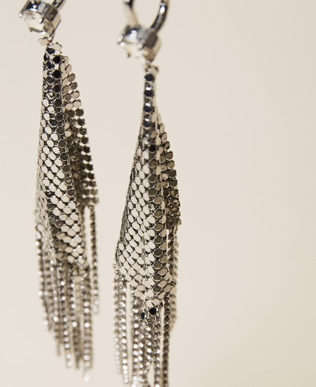 Silver mesh earrings with rhinestones