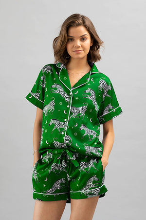Emerald Taavi zebra print short satin pajama set