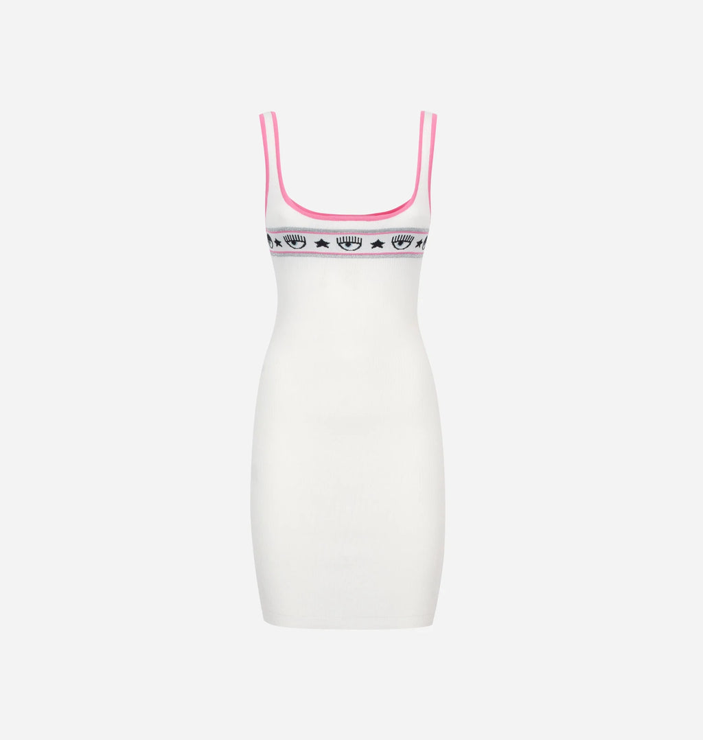 White logomania rib knit bodycon dress