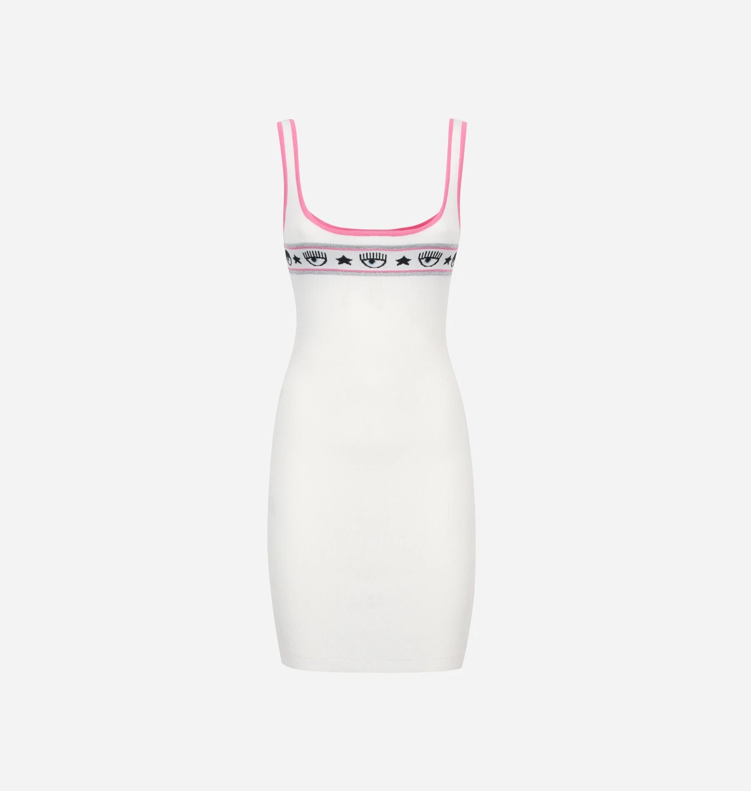 White logomania rib knit bodycon dress