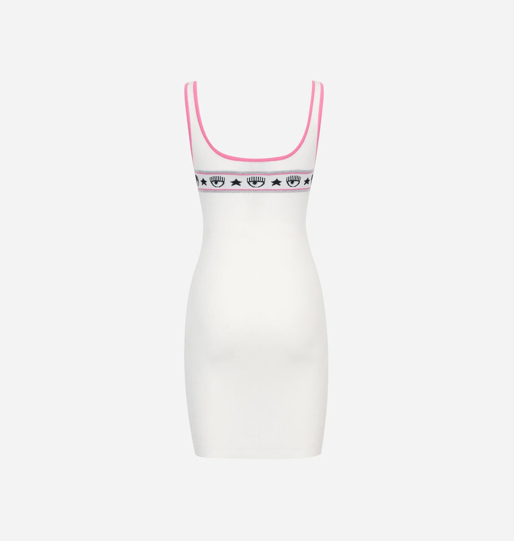 White logomania rib knit bodycon dress