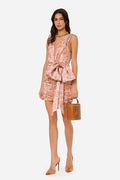 Dusty pink silk satin giraffe print dress