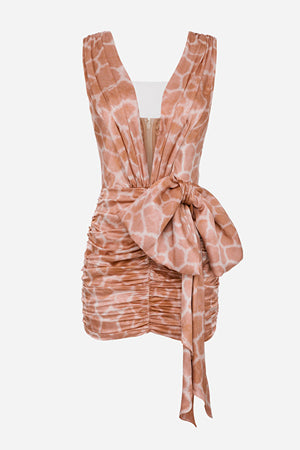 Dusty pink silk satin giraffe print dress