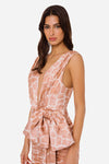 Dusty pink silk satin giraffe print dress