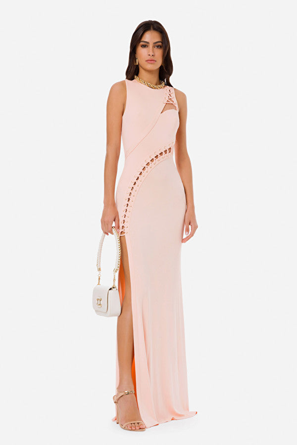 Coral lace-up dress