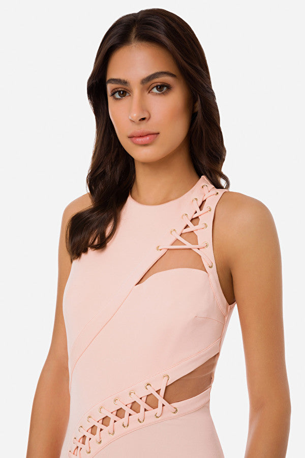 Coral lace-up dress