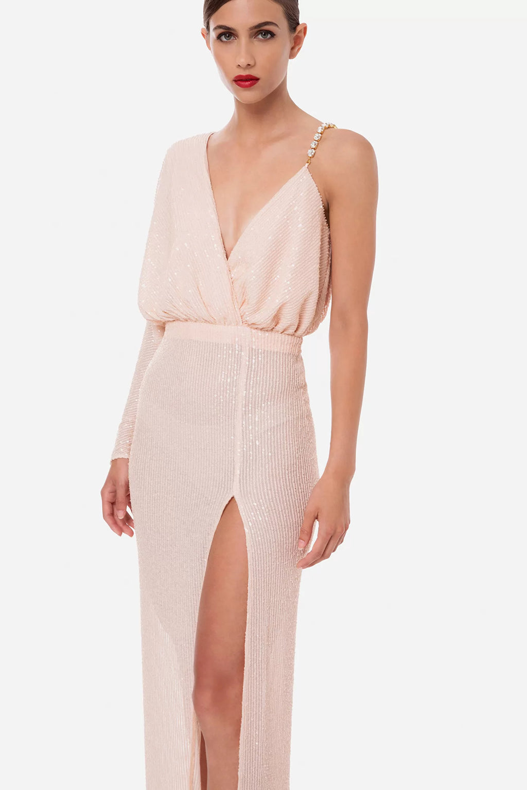 Blush sequin asymmetric Red Carpet Dress