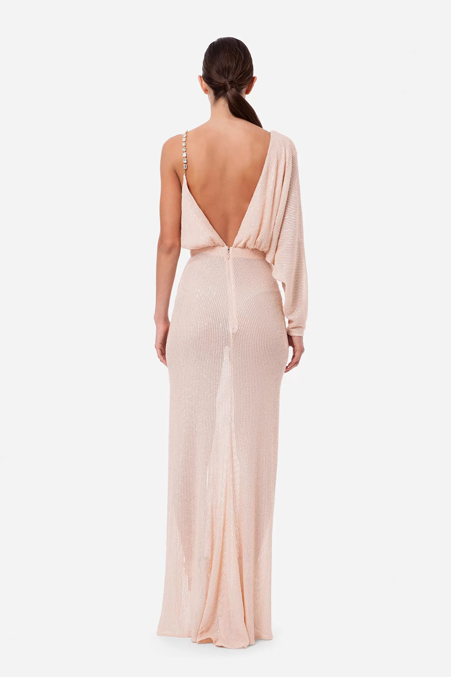 Blush sequin asymmetric Red Carpet Dress