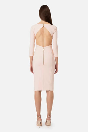 Dusty rose sheath dress with opening on the back