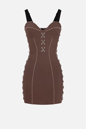 Brown mini dress with lace up on the sides