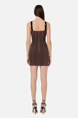 Brown mini dress with lace up on the sides
