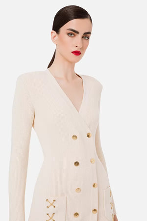 Ivory knit dress with chain detail