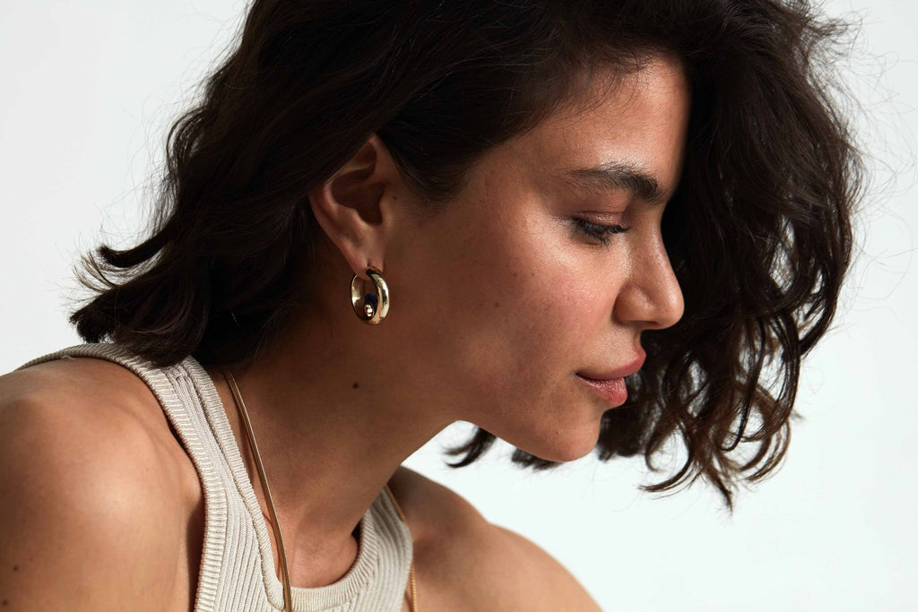 Gold Amy Blue Lapis mini Hoops