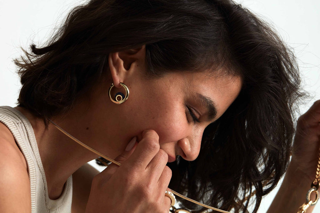 Gold Amy Blue Lapis mini Hoops