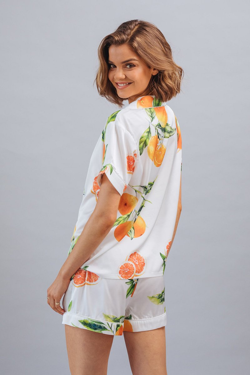White Orange print Paloma Pajama set