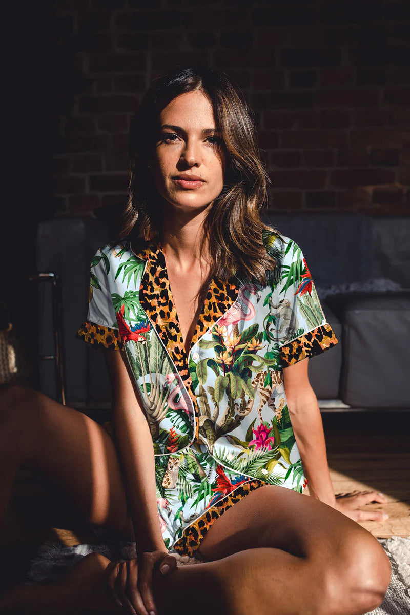 Aqua Suri jungle print short satin pajama set