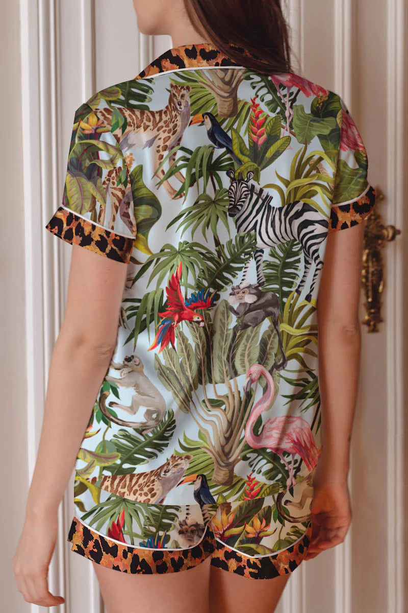 Aqua Suri jungle print short satin pajama set