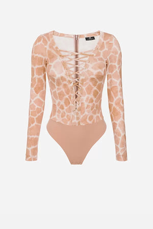 Giraffe print lace-up bodysuit