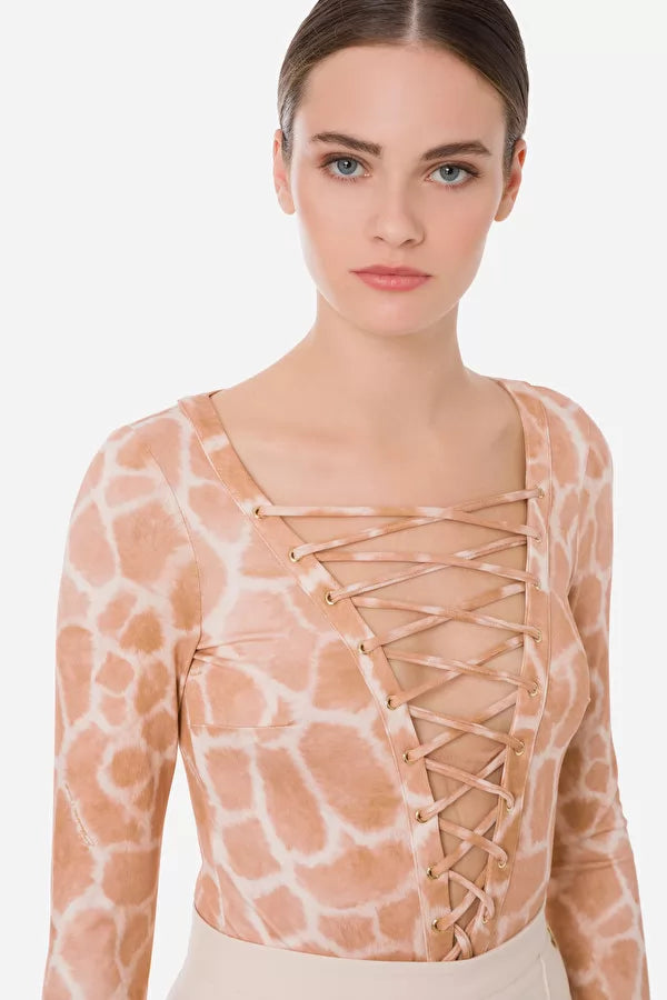 Giraffe print lace-up bodysuit