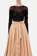 Black tulle bodysuit with embroidery