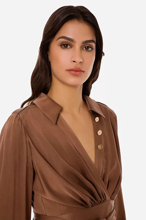 Chocolate silk satin  wraparound blouse
