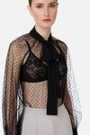 Black polka dot tulle Shirt with bow