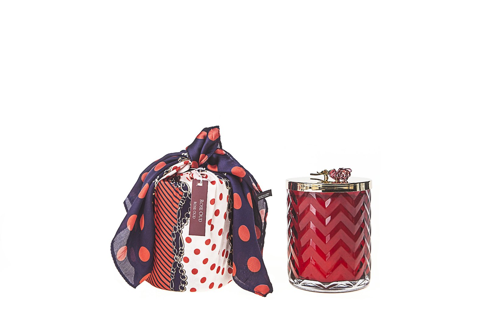 Red Herringbone Candle with silk scarf