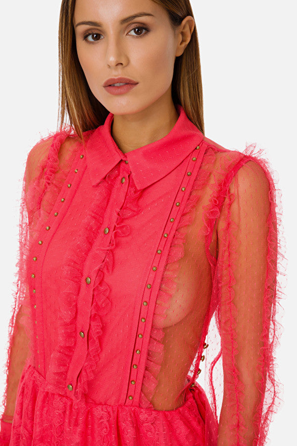 Amaranth Embroidered lace mini Dress