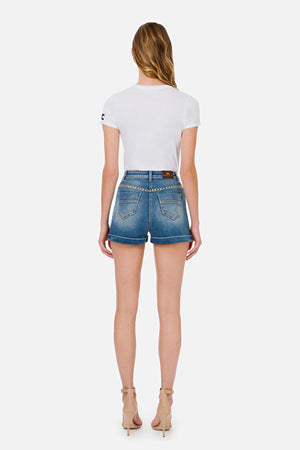 Denim high waisted shorts with mini studs