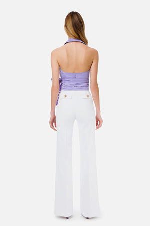 Lilac wrap-around Halter cotton poplin Top with embroidered bow