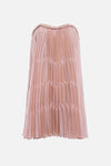 Mauve pleated mini dress in voile fabric with pearls