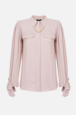 Mauve georgette blouse with bow and charm