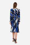 Cobalt Blue Print Silk Dress with Sleeves