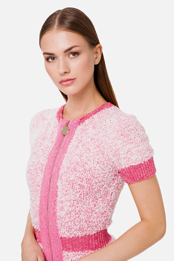 Pink Short Knit Dress with Zip