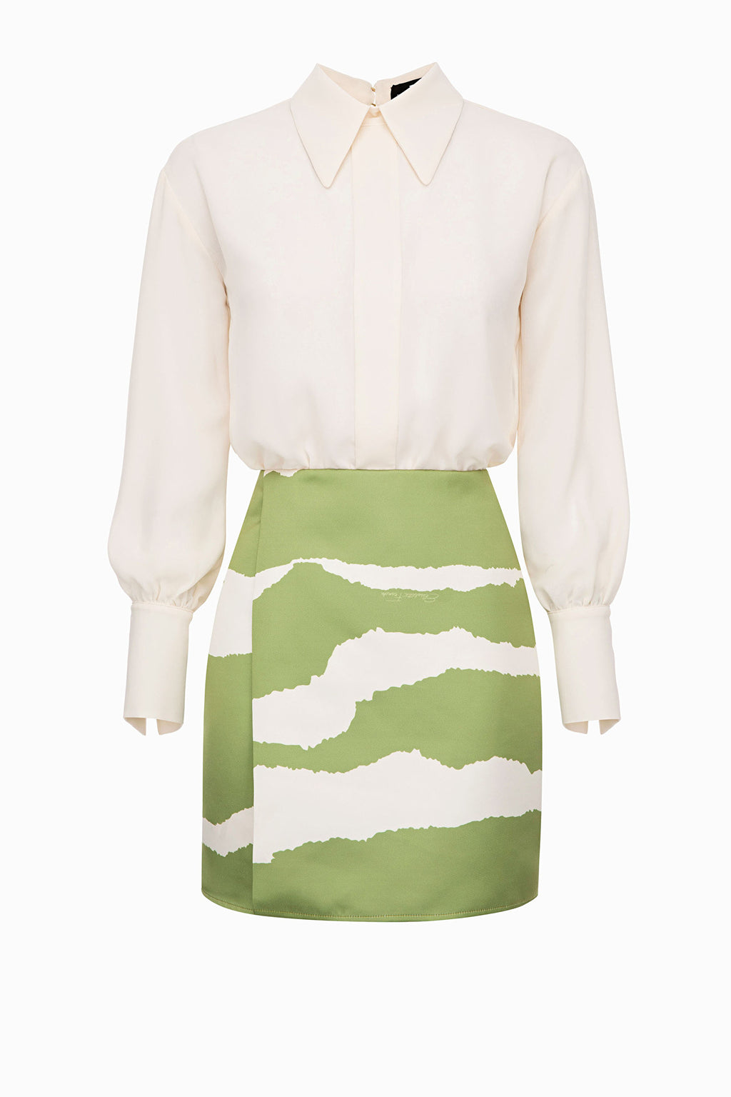 Green/Ivory Combo Ripped Print Mini Dress