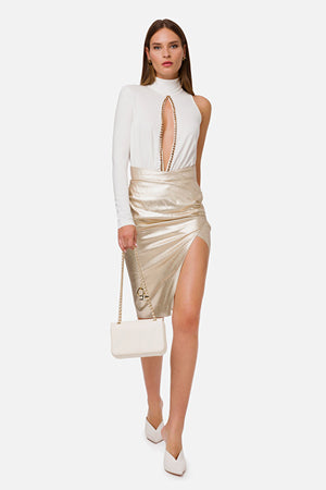 Gold Crepe Skirt with Slit