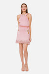 Pink Knit Dress with Fringes and Chain Belt