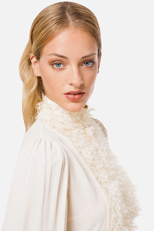 Ivory Georgette Blouse with Lace ruffles