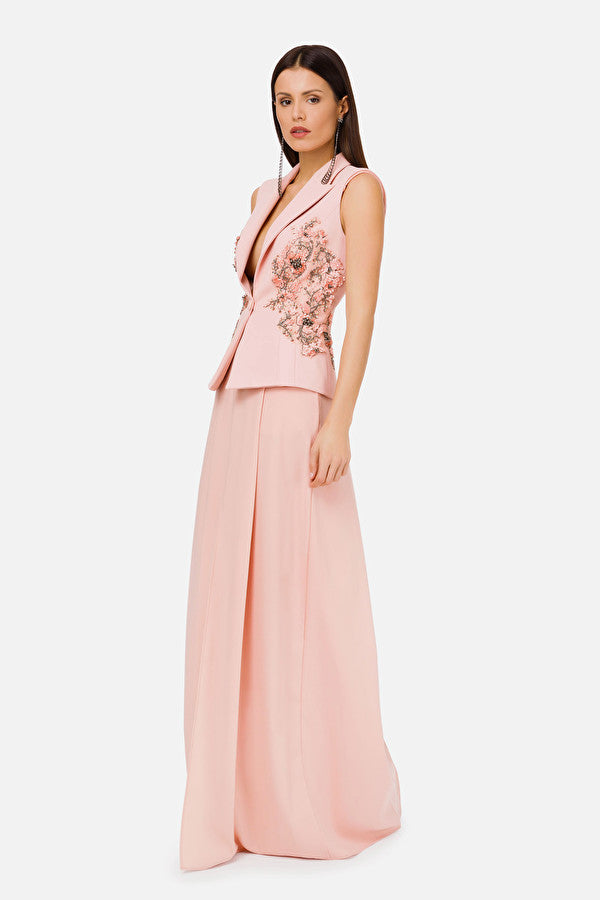 Antique Rose sleeveless Jacket with embroideries