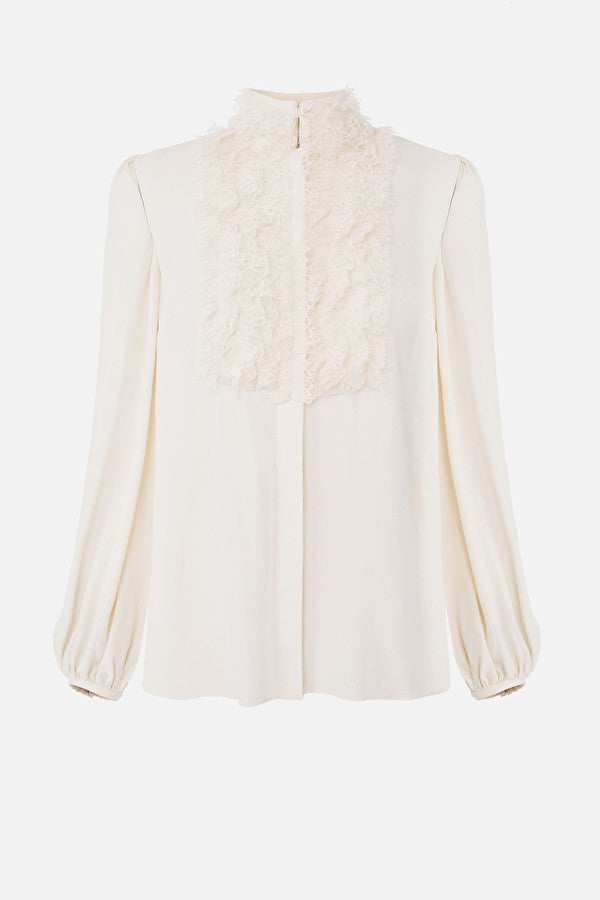 Ivory Georgette Blouse with Lace ruffles