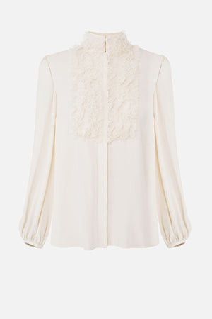 Ivory Georgette Blouse with Lace ruffles