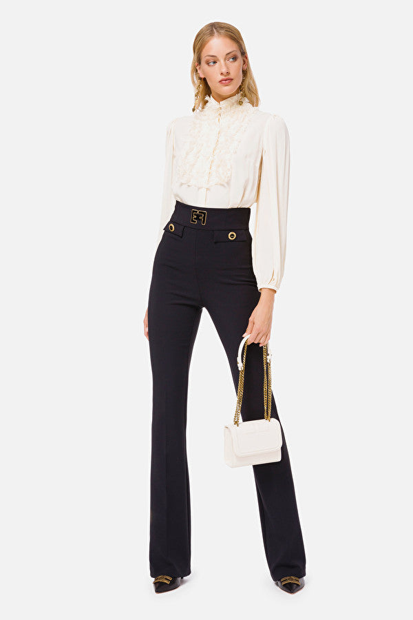 Ivory Georgette Blouse with Lace ruffles