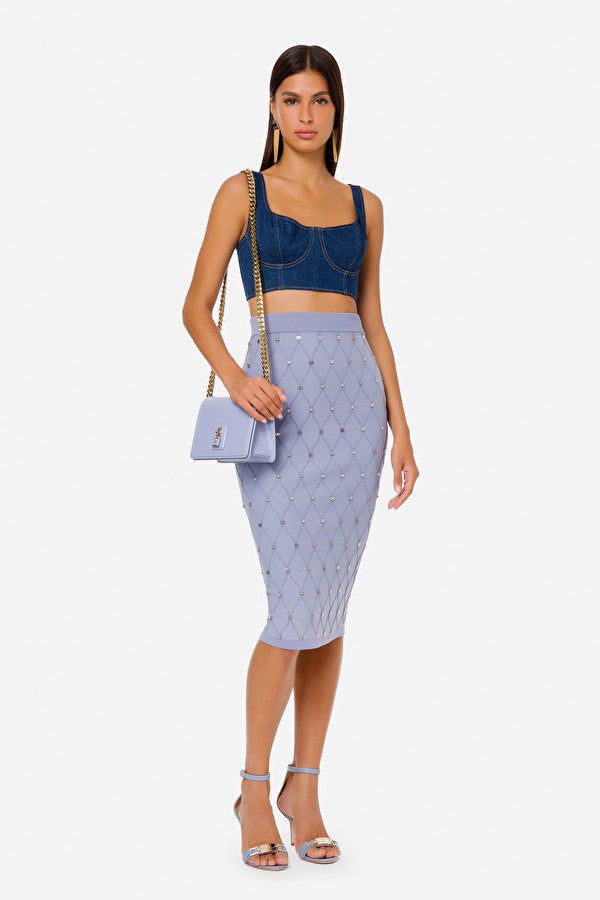 Hydrangea Knit pencil skirt with diamond motif